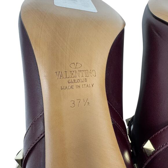 Valentino Garavani Rockstud Burgundy Leather Ankle Boots 37.5 Pointed Toe Heels - Picture 6 of 6
